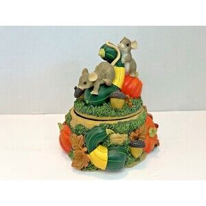 Vintage Fitz & Floyd Charming Tails "Pumpkin Harvest" Figurine Music Box 93/107